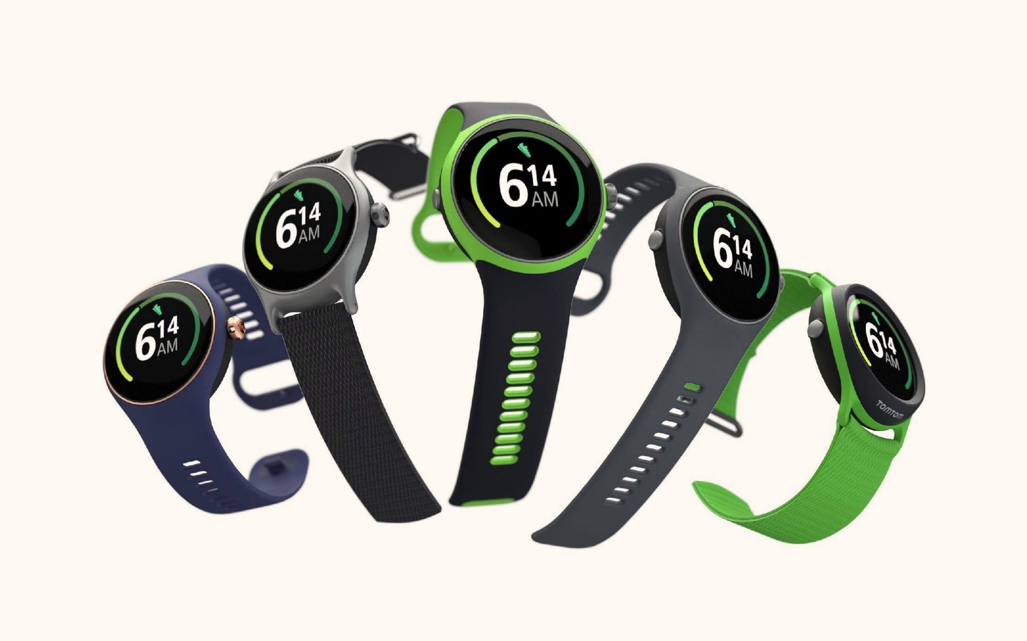 Sam Broadbent’s render of the watch range: one round module in five straps